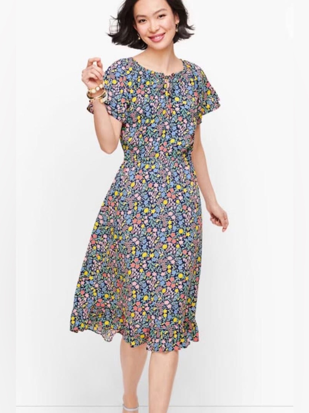 Talbots 18W Blue Multi Floral ruffle Midi Dress